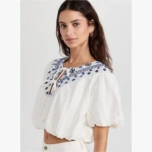 Free People Joni embroidered crop top size Medium linen blend